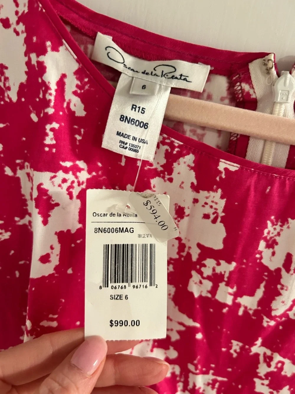 Oscar de la Renta Pink & White Abstract Fit-and-Flare Dress - Picture 3 of 5